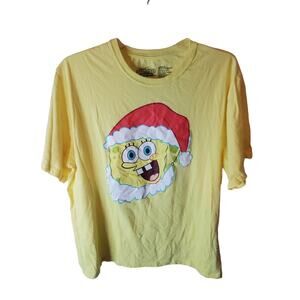 SpongeBob Squarepants Santa Hat Yellow T-Shirt, Large
